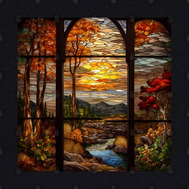 Stained Glass Window Of Autumn Scenery by Chance Two Designs